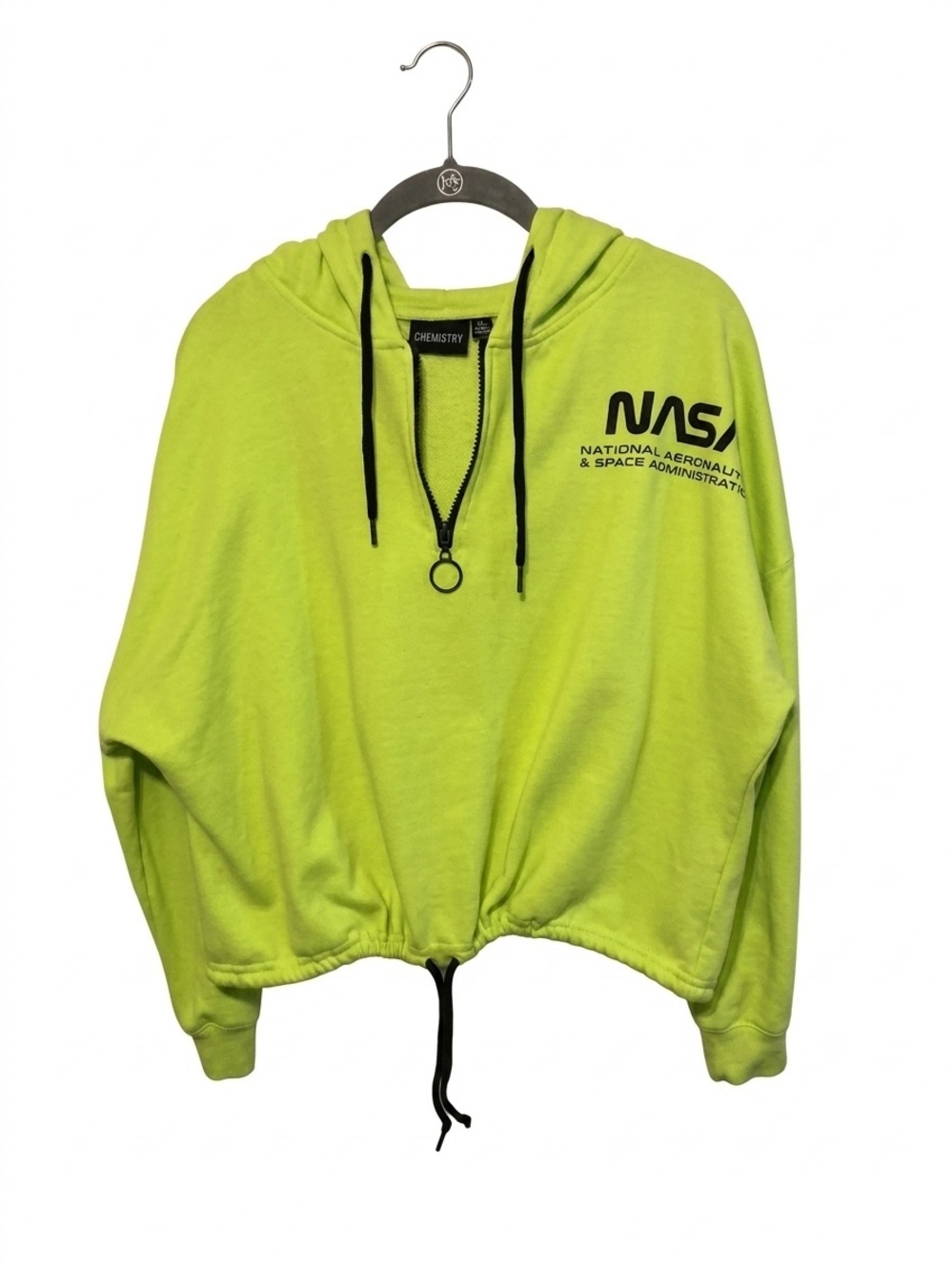 Chemistry Neon Yellow NASA Logo Cropped Hoodie